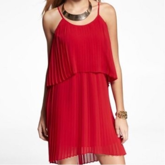Express Dresses & Skirts - NWT Express  Red Verticle Pleated Thin Strap Dress